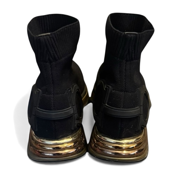 Salvatore Ferragamo Gancini Black Gold Sock Sneakers 8 Shoes Holiday Gift Ready - Picture 4 of 8